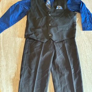 Holiday Editions Black Pinstripe Suit with Blue Shirt